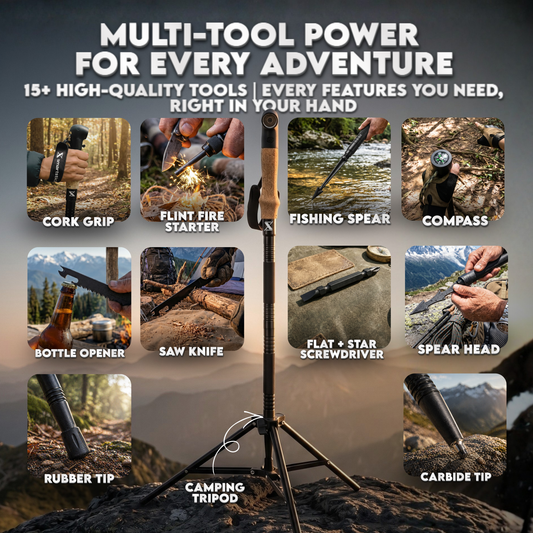 15 in 1 Tactical Walking Stick - The Ultimate All-in-One Multi Tool for Adventure, Power & Protection
