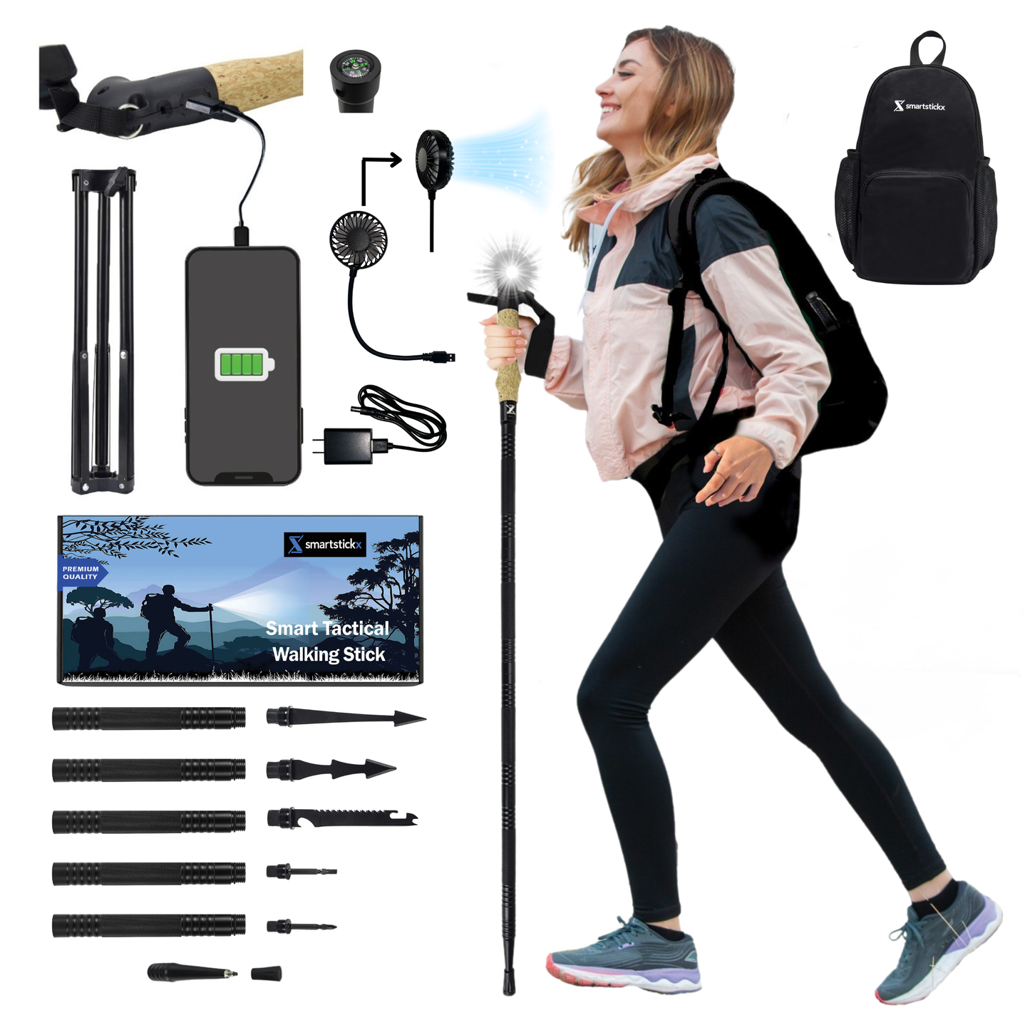 15 in 1 Tactical Walking Stick - The Ultimate All-in-One Multi Tool for Adventure, Power & Protection
