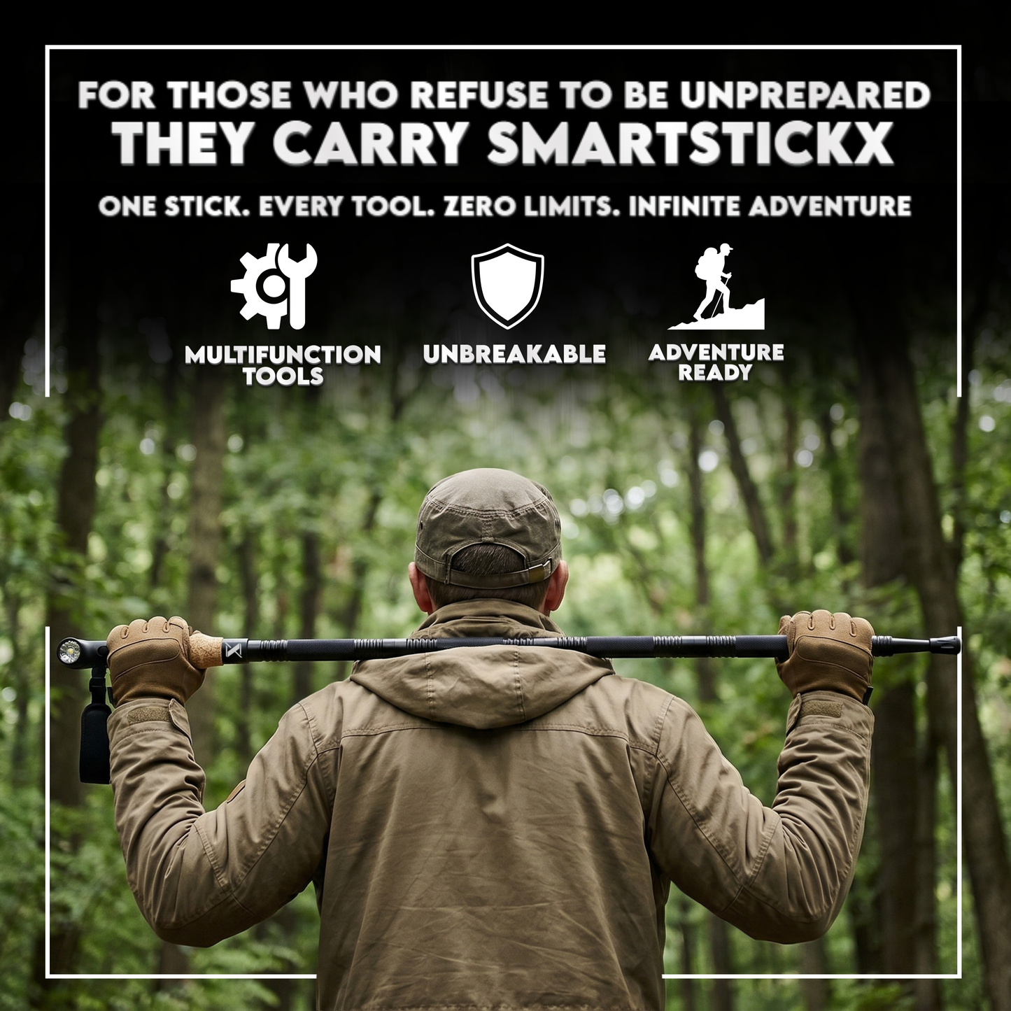 15 in 1 Tactical Walking Stick - The Ultimate All-in-One Multi Tool for Adventure, Power & Protection